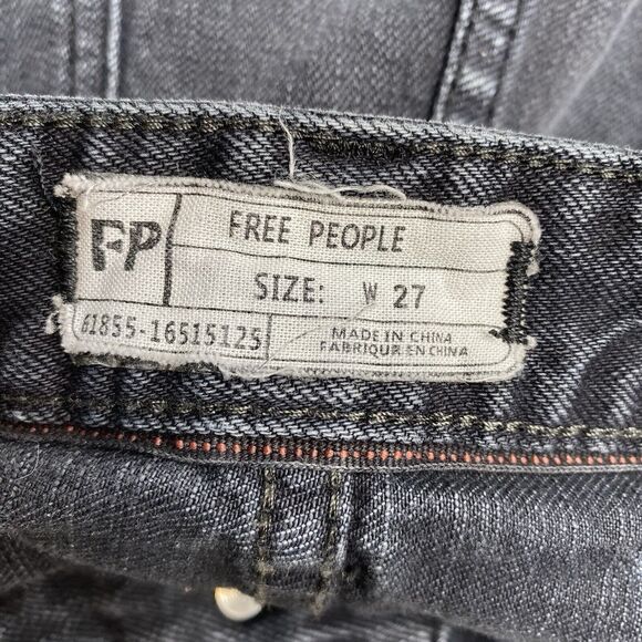 Free People Black Button Fly Jeans Buckle Back Fray High Rise Shorts Women Sz 27 - Picture 3 of 5